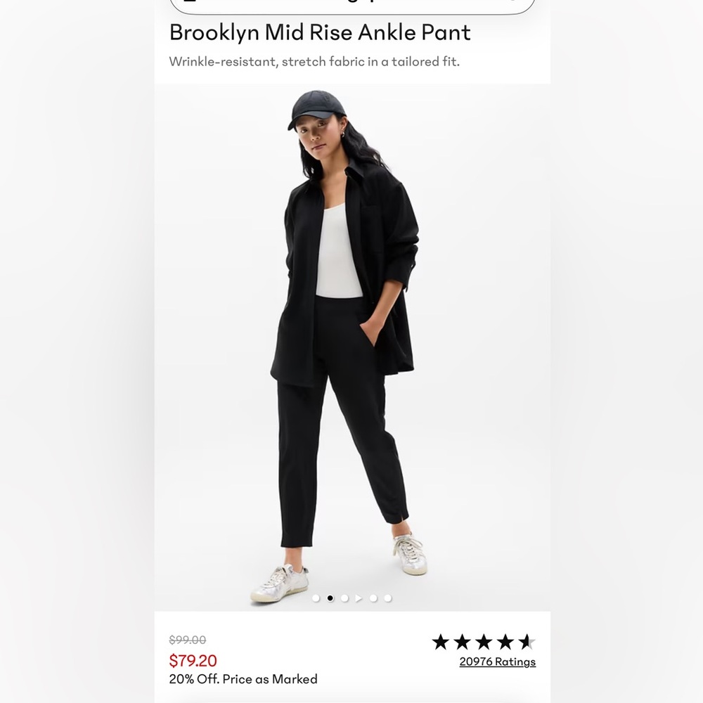 NWT Athleta Brooklyn Mid Rise Black Pants, Size 0